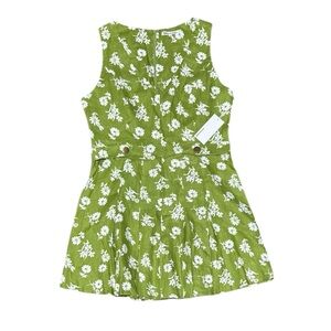 Reformation Green and White Floral Linen Mini Dress